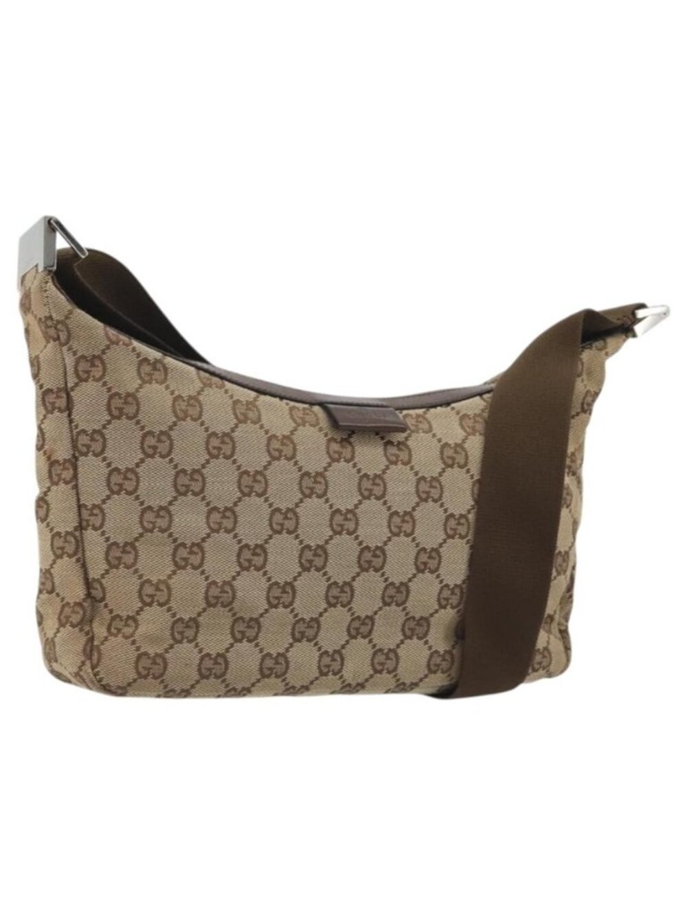 Authentic GUCCI GG Canvas Shoulder Bag Beige Silver 35098